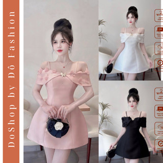 Váy thiết kế dự tiệc trễ vai 2 lớp gắn tag đá sang chảnh Đầm tafta trễ vai trẻ trung TX3 DOSHOP