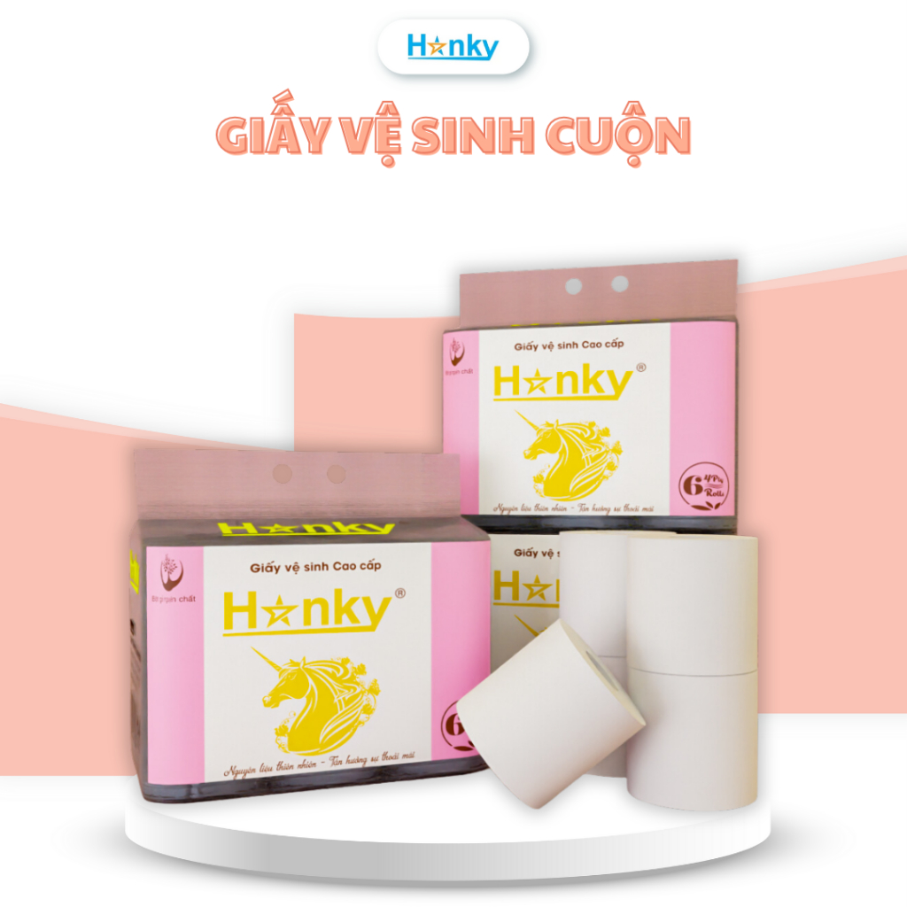 Giấy Vệ Sinh Cuộn Cao Cấp Hanky Túi 6 Cuộn Giấy Vệ Sinh 4 Lớp Không Chất Tẩy Trắng Siêu Dai