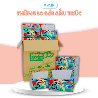 Thùng 30 Gói Giấy Ăn Gấu Trúc Hanky Khăn Giấy Vệ Sinh Rút Tiện Lợi Gói 300 Tờ 4 Lớp Siêu Dai Mềm Mại