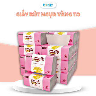 Thùng 20 Gói Giấy Ăn Rút Hanky Con Ngựa Vàng Gói 430 Tờ 5 Lớp Gói Siêu Dai Mềm Mại Làm Từ Bột Gỗ