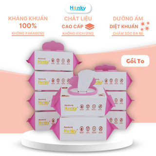 Thùng Combo 10 Gói Khăn Ướt To 1 Gói 100 Tờ Hanky Không Cồn Không Parabens Cao Cấp Dành Cho Em Bé Cực Kì An Toàn