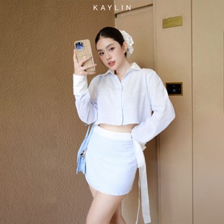 Set KAYLIN áo sơ mi Croptop kèm chân váy phối nơ thắt eo chất vải Kate phong cách trẻ trung - N2265