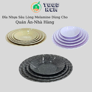 Đĩa nhựa sâu lòng, đĩa quán nhậu, đĩa nhựa melamine sâu lòng, Đĩa sâu lòng - vàng kem - trắng