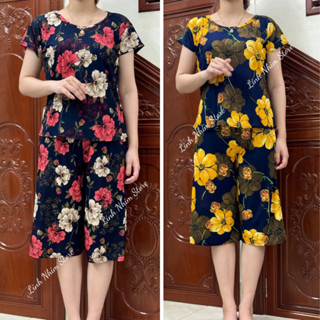 Bộ Đồ Trung Niên Chất Tăm Lụa Tặng Mẹ và Bà Cao Cấp Bộ Quần Áo Trung Niên Quần Lửng Tay Ngắn Hoa To