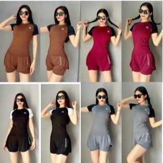 SET Bộ Thể Thao Tập Gym Nữ Quần Đùi 2 Lớp Kèm Áo Thun Tay Ngắn , đồ tập gym nữ áo tập yoga