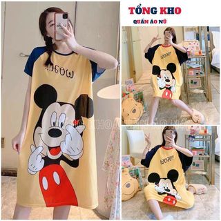 Váy thun mickey siêu đẹp hình in sắc nét, Đầm suông đáng yêu nhiều hình ngộ nghĩnh - TONGKHO