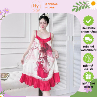 Váy ngủ lụa heun young váy ngủ 2 dây, đầm ngủ mặc nhà lụa latin nhún ngực freesize 40-65kg tn02