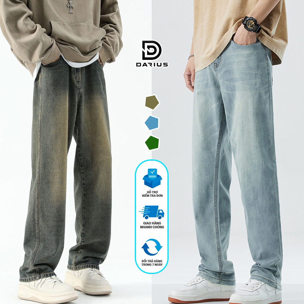 Quần Bò Jeans Baggy nam cạp cao phom xuông ống suông rộng lỡ Bigsize Avocado