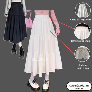 Chân váy dài ulzzang 3 tầng phong cách hàn quốc, vải voan dài 2 lớp dạng xòe