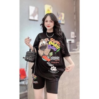 ( ẢNH THẬT ) Set Áo Phông Nữ In Hình Phong Cách Kèm Quần Đùi Legging Co Giãn  -Titifa Shop