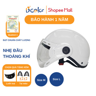 Mũ Bảo Hiểm Có Kính Màu Trắng An Toàn Thời Trang B'COLOR