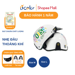 Mũ Bảo Hiểm B'color Loại Nửa Đầu Màu Trắng Chữ Nosie Kèm Lưỡi Trai
