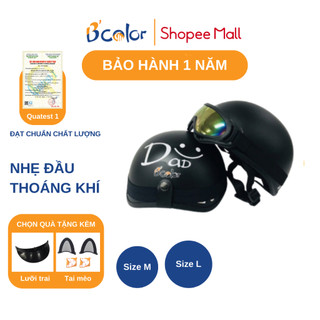 Mũ Bảo Hiểm B'COLOR Loại Nửa Đầu Màu Đen Nhám Họa Tiết Chữ Kèm Kính Thời Trang