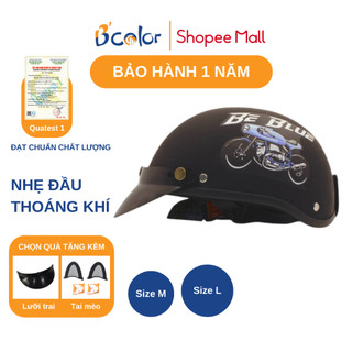 Mũ Bảo Hiểm B'COLOR Loại Nửa Đầu Kèm Lưỡi Trai Màu Đen Họa Tiết Hình Xe Máy