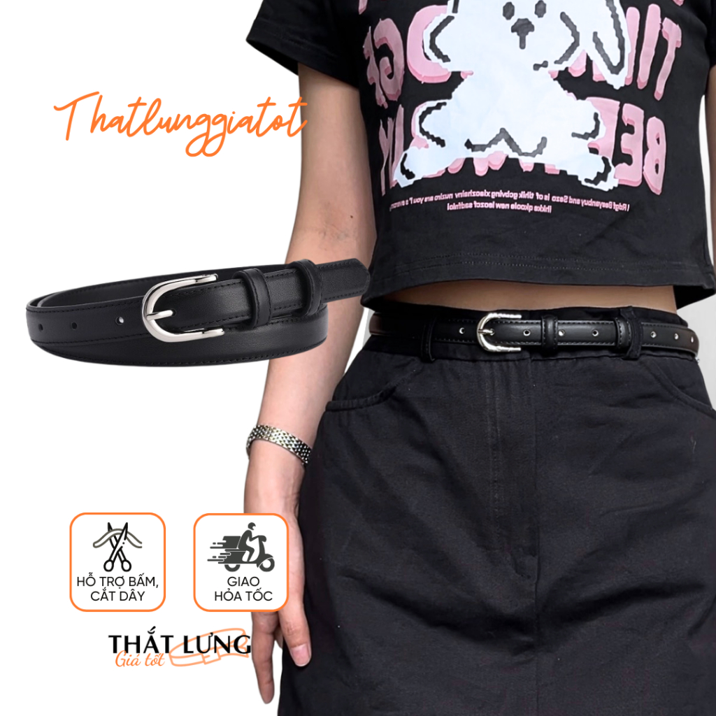 Thắt lưng nữ da cao cấp mặt bạc bản nhỏ 1.8cm (Hỗ trợ bấm, cắt dây nịt) TLD441 - Thắt Lưng Giá Tốt