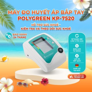 [ Giảm 30% Vỏ hộp cũ, máy mới ] Máy đo huyết áp bắp tay Polygreen KP-7520 (cảnh báo HA cao) + Bộ nguồn-Theo dõi sức khoẻ