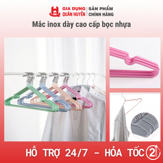 Set 10 mắc inox dày cao cấp bọc nhựa chống bay hằn quần áo 2 size trẻ em và người lớn