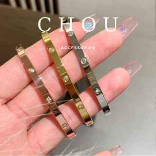  Vòng Tay Titan Không Đen Gỉ Love Đính Đá | CHOU ACCESSORIES | 