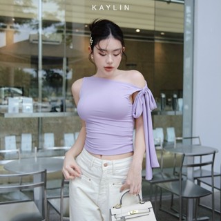   SALE SỐC  Áo kiểu KAYLIN trễ vai phối nơ thắt lệch chất vải cotton thun lụa phong cách gợi cảm - N2259 