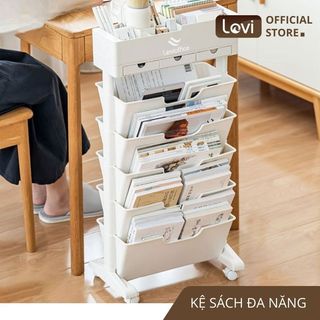 Kệ sách đứng đa năng LoviOffice 9158, Giá sách di động kèm bánh xe nhỏ gọn tiện lợi nhiều ngăn