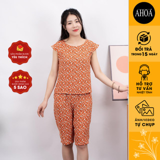  Bộ Mặc Nhà Cho Mẹ AHOA Cánh Tiên Lụa Hàng Châu Cao Cấp, Bộ Đồ Trung Niên Mùa Hè Nhiều Họa Tiết BLCT