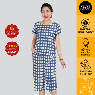Bộ Lanh Mặc Nhà AHOA Cho Mẹ, Bộ Trung Niên Mặc Nhà Mùa Hè Quần Lửng Mềm Mát Thấm Hút Tốt BL9