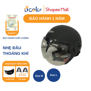 Mũ Bảo Hiểm Nửa Đầu B'color Màu Đen Có Kính Chắn Gió