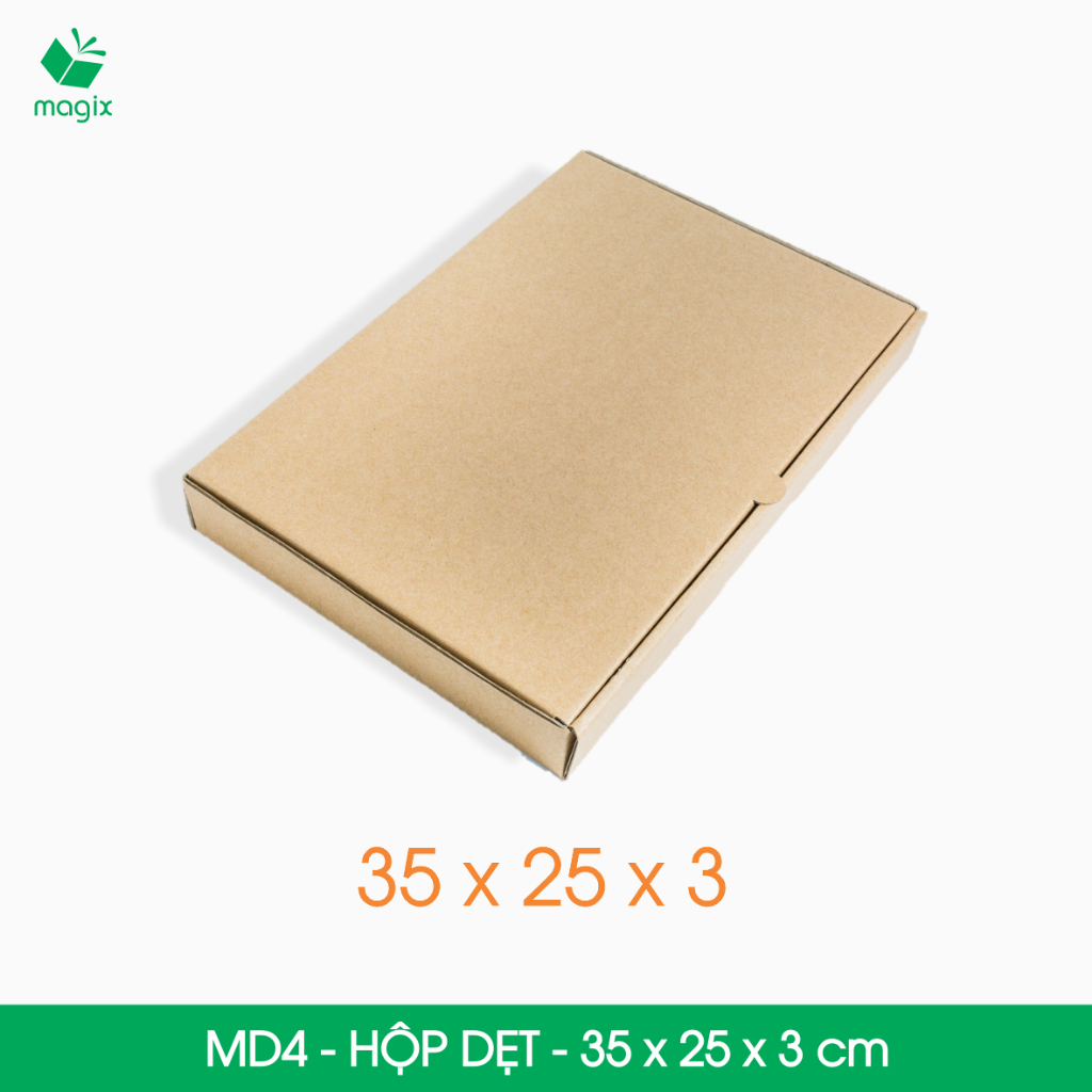 MD4 - 35x25x3 cm - Combo 100 hộp carton dẹt - Hộp đóng hàng, hộp nắp gài, hộp quà | Magix Packaging