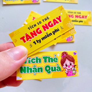 100 thẻ tích điểm mini kt 2x5,4cm, Tích thẻ nhận quà, tích được 10 thẻ tặng 1 ly miễn phí