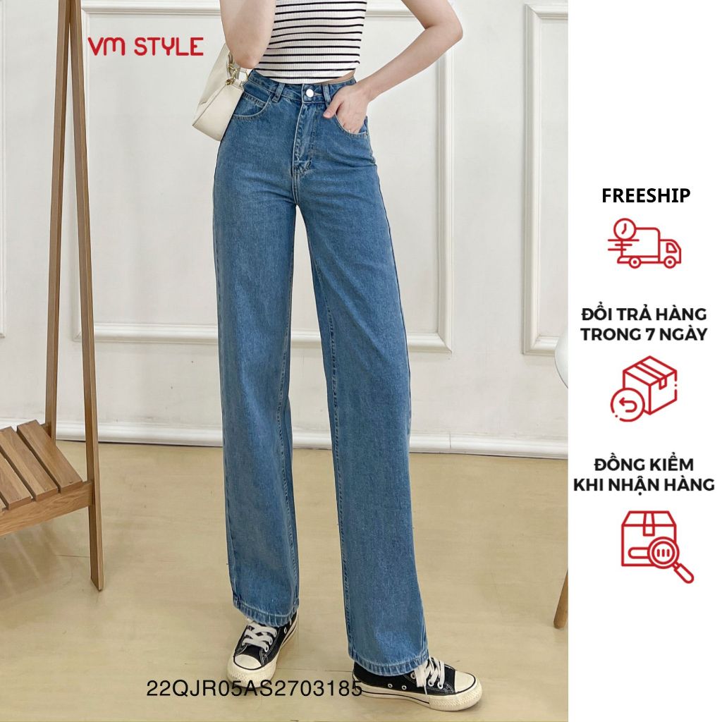 Quần jean ống rộng nữ VMSTYLE, Quần jeans lưng cao lai trơn dễ phối đồ N110 Đ111 QJR00101 - QJR00005