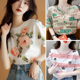 Áo phông nữ in nhiều hình phong cách hàn quốc áo thun nữ cổ tròn ngắn tay