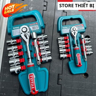 Bộ Cần Siết Tự Động Khẩu 1/2 inch Và 10 Khẩu Tuýp + Cần Nối Dài TOTAL THT141121 Khẩu từ 10mm - 24mm / Thép CR-V