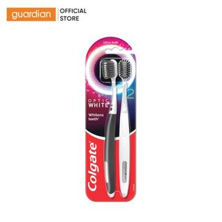 Bộ 2 bàn chải đánh răng colgate trắng răng optic white với lông chải 2 tầng sạch vượt trội, loại bỏ vết ố