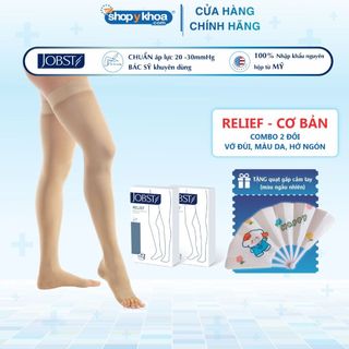 Combo 02 đôi vớ y khoa jobst relief đùi silicone, màu da, hở ngón, áp lực 20-30