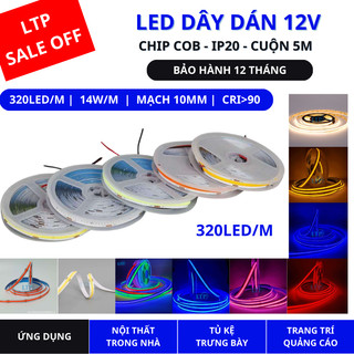Cuộn 5m Led Dây Cob Cao Cấp 12V 8mm 320D Ánh Sáng Trắng/Vàng/Trung Tính/Đỏ/Lá/Dương/Hồng