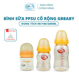 Bình sữa ppsu gb-baby cổ rộng dung tích 90ml 160ml 280ml cổ rộng tặng 1 núm ty và que chọc núm.