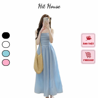 Đầm/váy maxi 2 dây đi biển hở lưng sang chảnh, form dài chất đũi gân 1 lớp hithouse | hitsd001