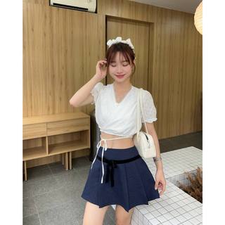 Áo croptop nữ tay ngắn vạt chéo thêu hoa the c.i.u - annie top