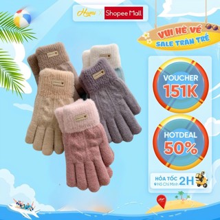 Găng tay giữ ấm HuMI bao tay nữ mùa đồng chất len dày dặn, co giãn cảm ứng màn hình phong cách đông