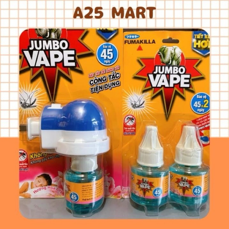 Bộ Máy Xông Đuổi Muỗi Và Chất Xông Muỗi Jumbo Vape ( Hương Hoa Lily & Hoa Anh Đào Sakura )