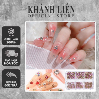 Khay đá chân nhọn 6 ô- đá gắn móng hình kim cương đủ màu sắc- đá chân nhọn trang trí móng