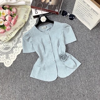 Áo peplum nữ CÚC SHOP cao cấp cộc tay áo peplum cúc bọc phối hoa eo A979