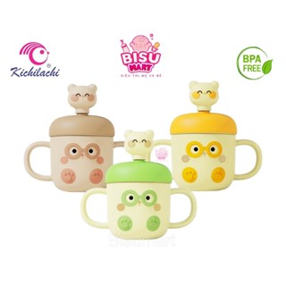 Cốc tập uống hình gấu Kichilachi có ống hút silicon và quai cầm cho bé từ 6 tháng tuổi