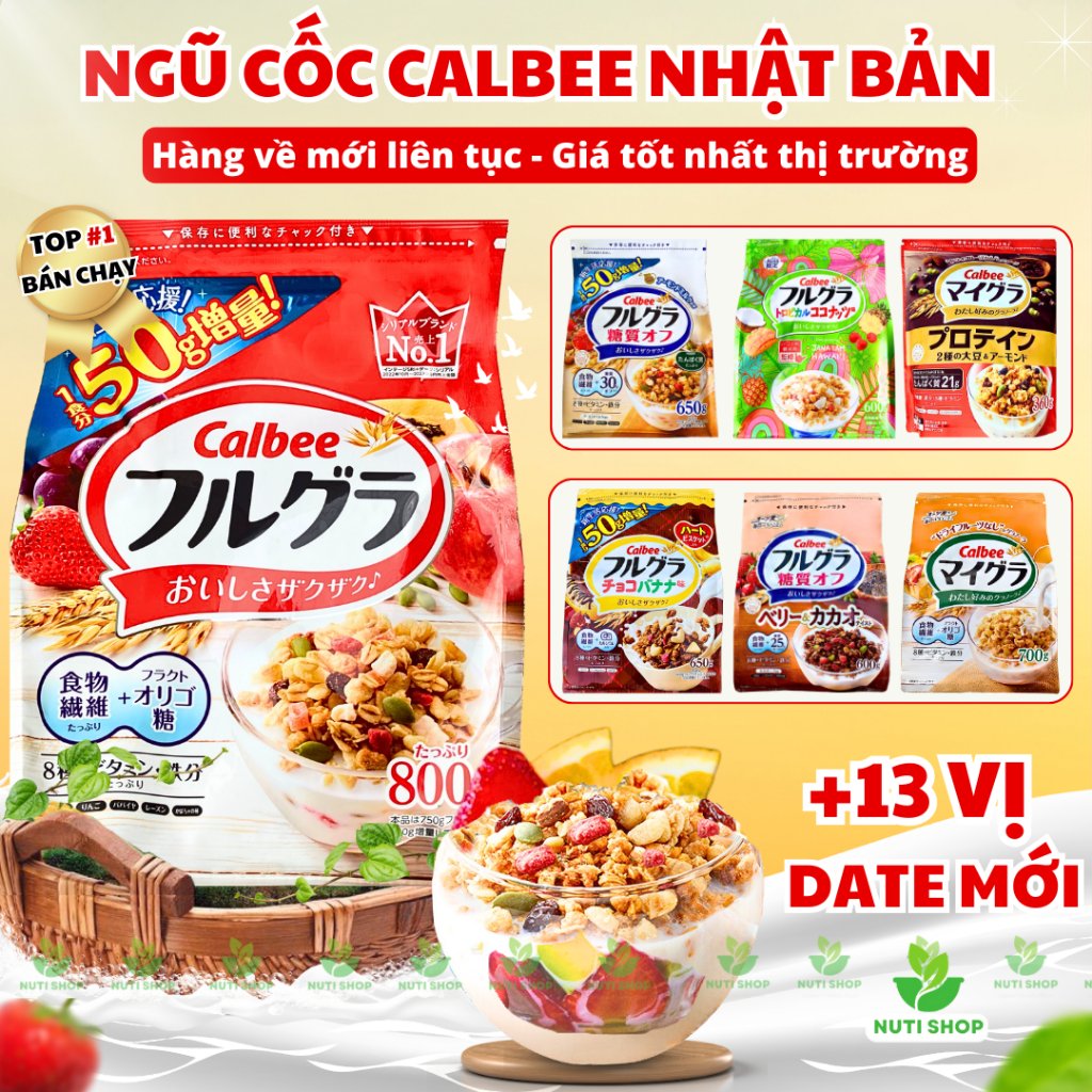 【 MỚI VỀ + 13 Vị 】Ngũ cốc Calbee Nhật Bản Mix Sữa Chua Trái Cây Granola Ăn Sáng Eat Clean Nutrion
