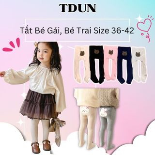 Quần tất cho bé gái TDUN liền bàn chân chất cotton đanh mịn chống trơn trượt màu đen trắng hồng be Q005