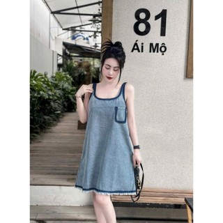 Váy bò 2 dây túi ngực viền đậm phối tua