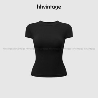 Áo thun basic QCCC nữ HHVINTAGE cổ tròn thun cotton co dãn ôm body Top A90