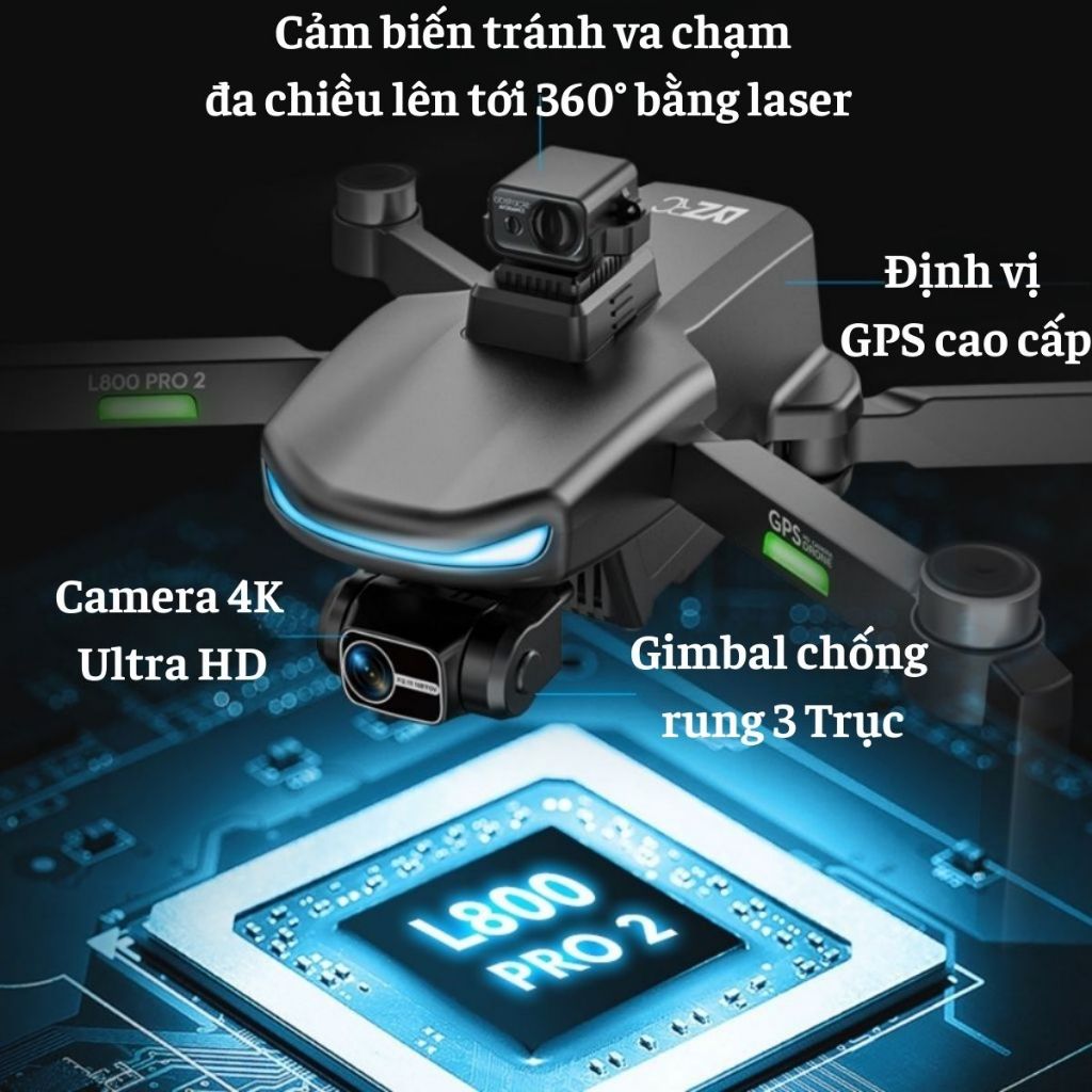 Flycam L600 /L800 Pro Max cảm biến Laser Camera chống rung 3 Trục, Playcam GPS tự bay về Pin 4500mAh | BigBuy360 - bigbuy360.vn