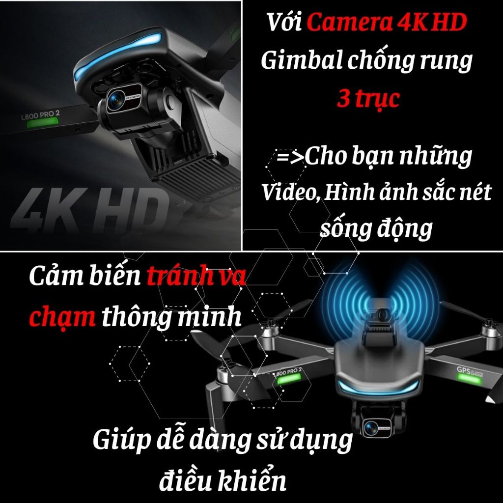 Flycam L600 /L800 Pro Max cảm biến Laser Camera chống rung 3 Trục, Playcam GPS tự bay về Pin 4500mAh | BigBuy360 - bigbuy360.vn