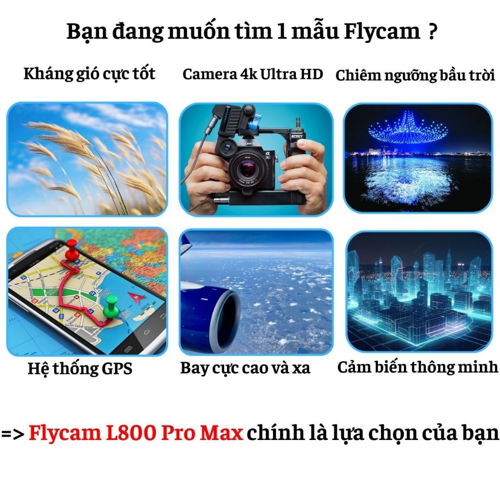 Flycam L600 /L800 Pro Max cảm biến Laser Camera chống rung 3 Trục, Playcam GPS tự bay về Pin 4500mAh | BigBuy360 - bigbuy360.vn